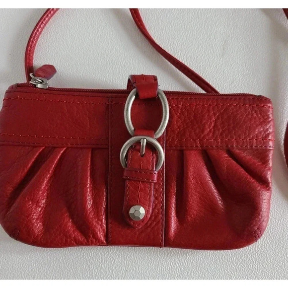 Leather SIGRID OLSEN RED Crossbody ORGANIZER Shoulder Bag Purse - Picture 2 of 8